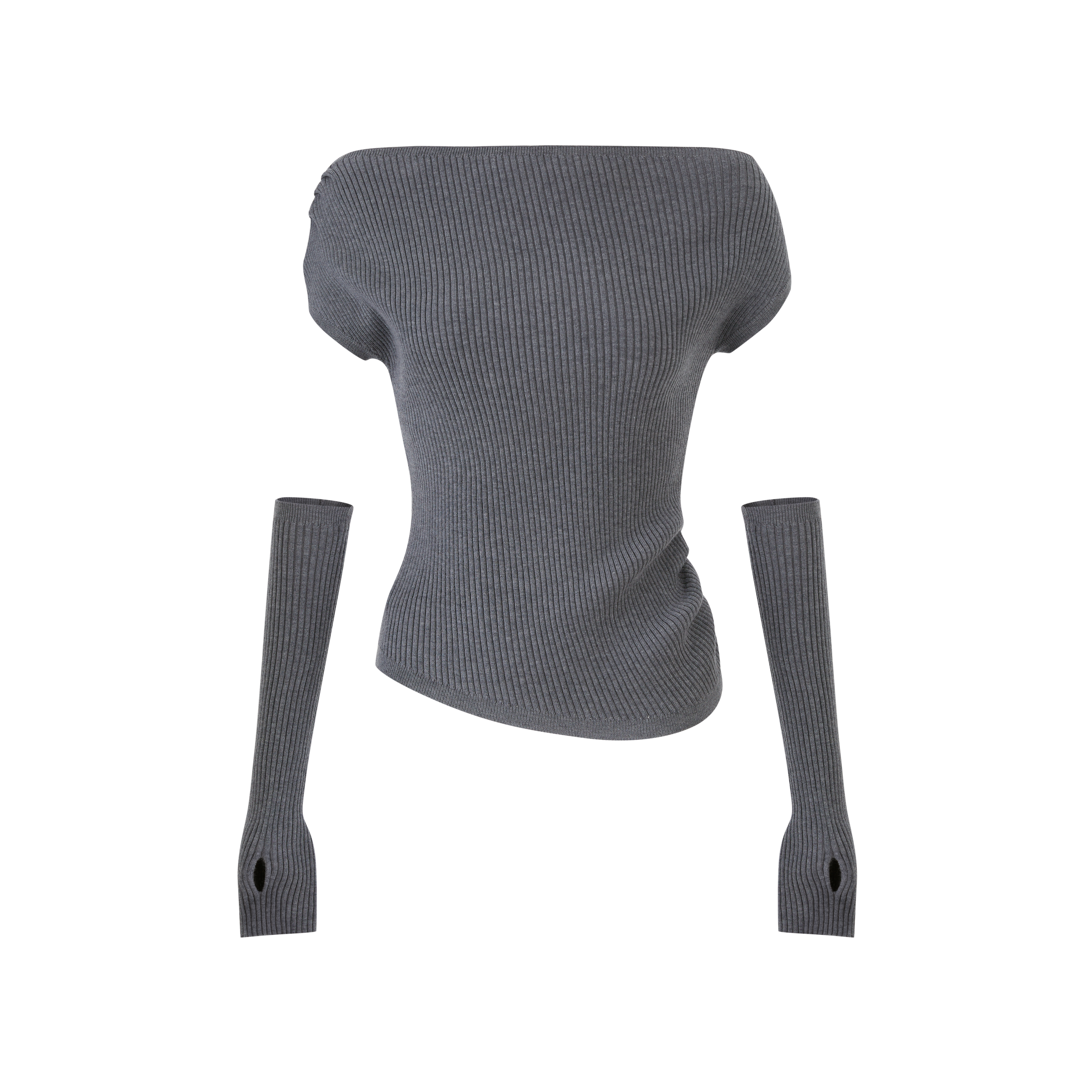 Lafreedom LAF350802 Solid color one shoulder knit sweater with sleeves