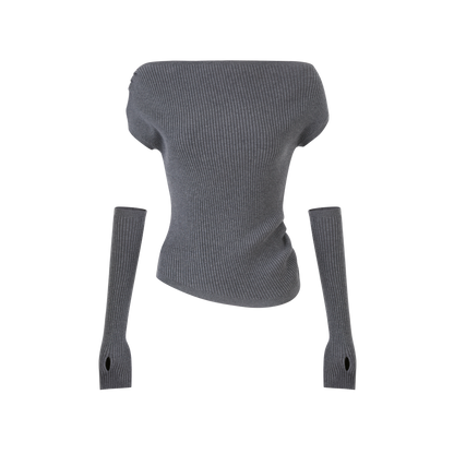 Lafreedom LAF350802 Solid color one shoulder knit sweater with sleeves