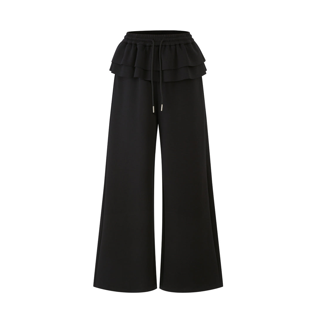 Lafreedom LAF350811 Double layered ruffled wide leg sweatpants