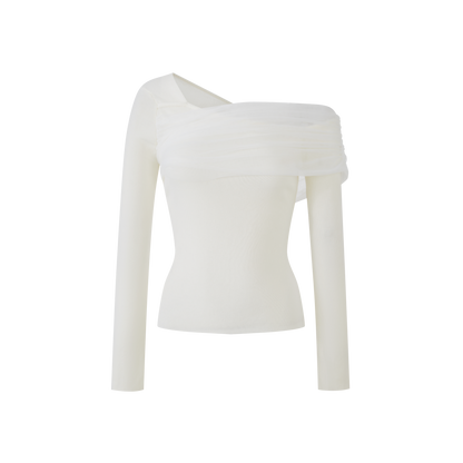 Lafreedom LAF360121 Off shoulder chiffon slim fit top(2color)