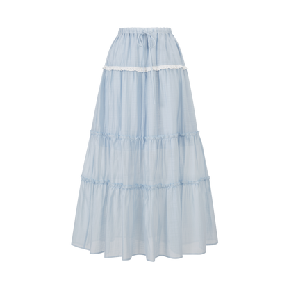 Lafreedom LAC350408&amp;LAC350409 Vacation style halter neck top+lace patchwork skirt (2color)