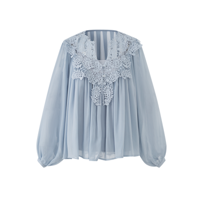Lafreedom LAF360403 Hollow hook flower lace two-piece shirt set