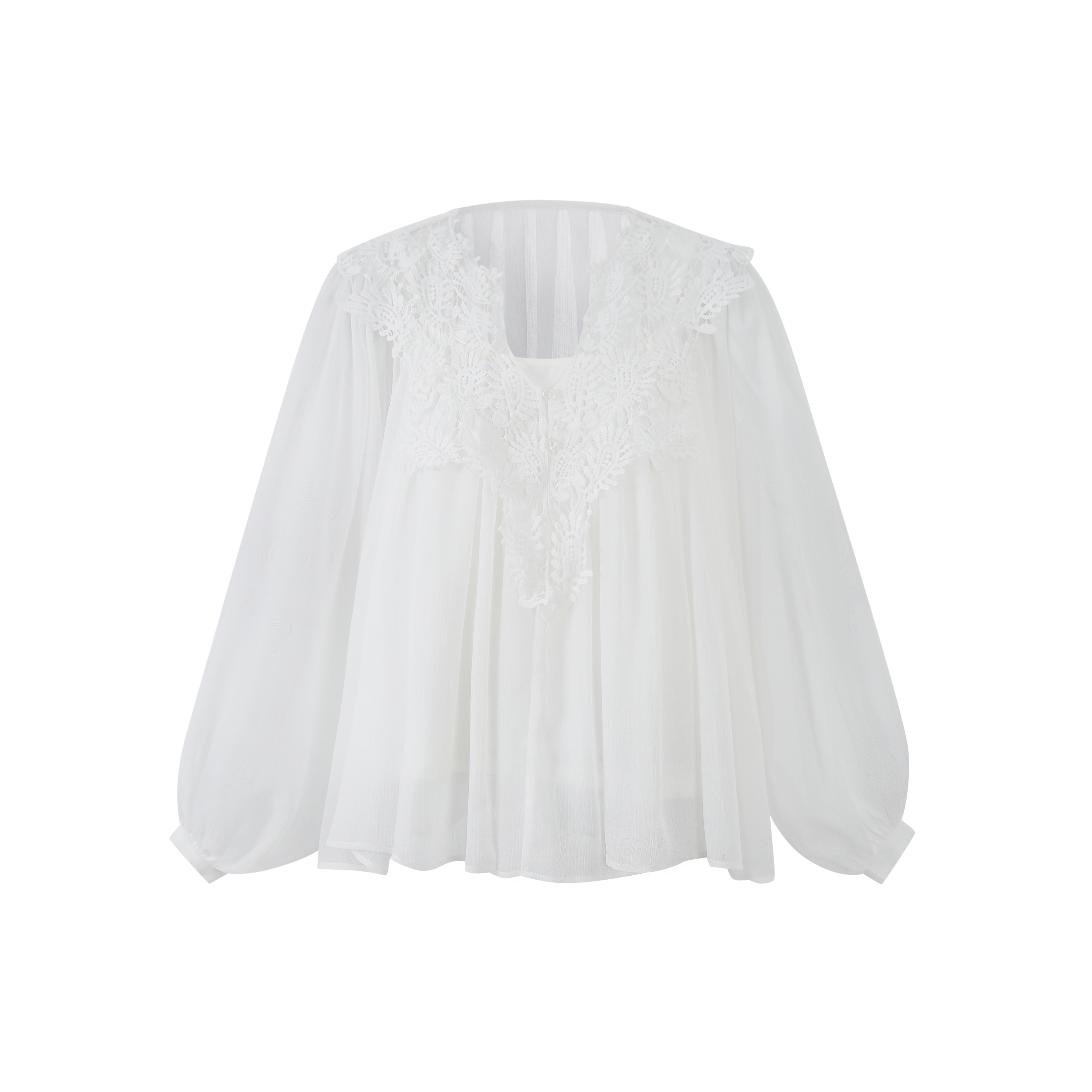 Lafreedom LAF360403 Hollow hook flower lace two-piece shirt set