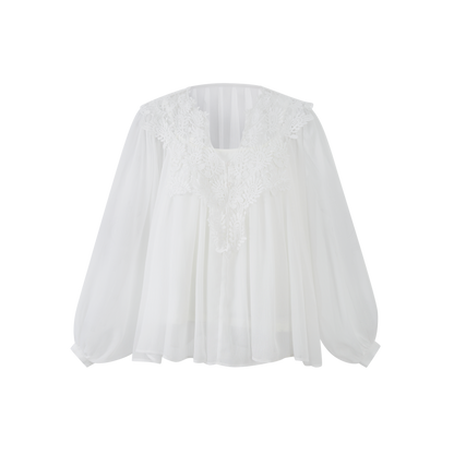 Lafreedom LAF360403 Hollow hook flower lace two-piece shirt set
