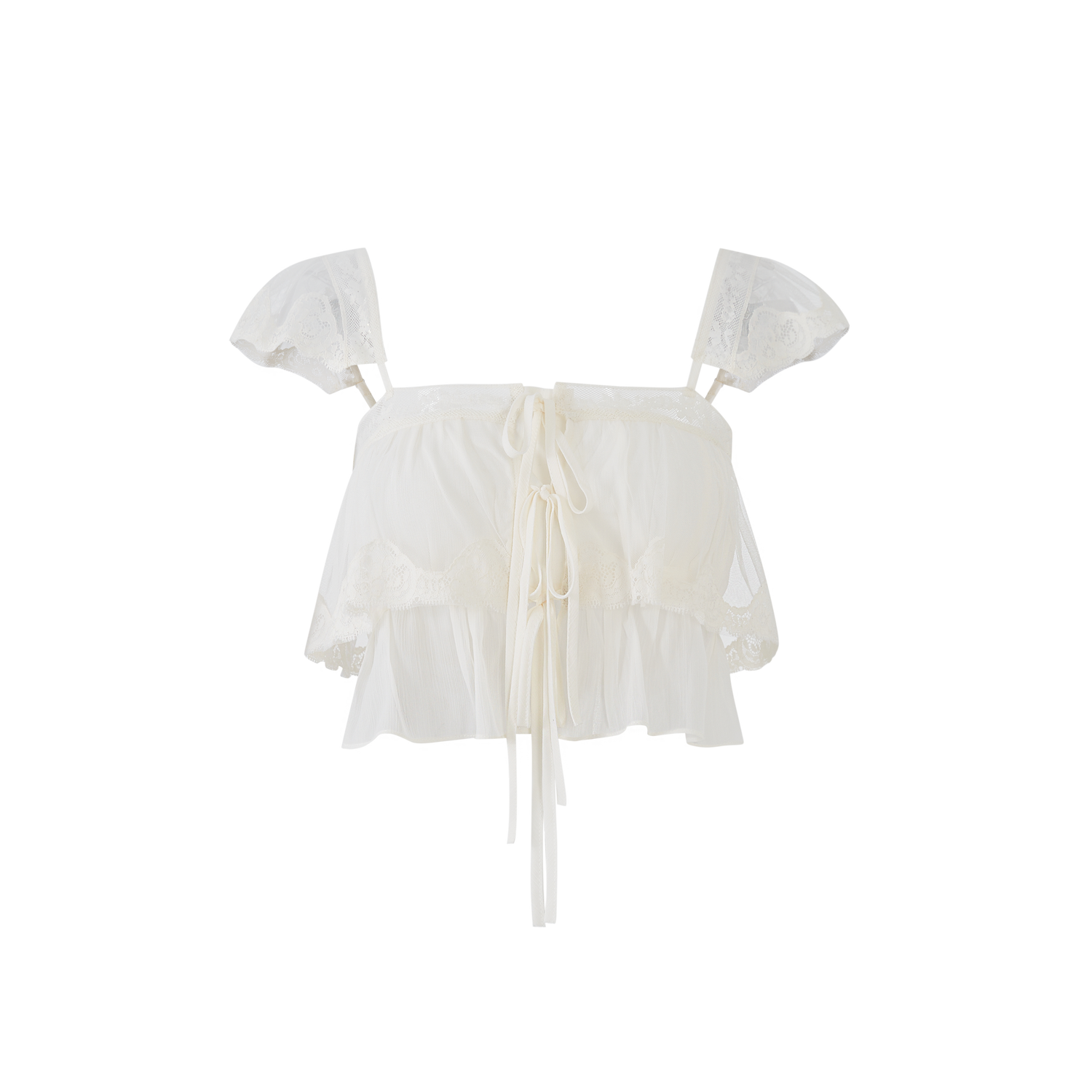 Lafreedom LAF360401&amp;LAF360402 Light gauze multi-layer ruffled lace camisole top + ruffled lace skirt