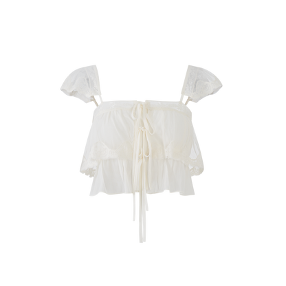 Lafreedom LAF360401&amp;LAF360402 Light gauze multi-layer ruffled lace camisole top + ruffled lace skirt