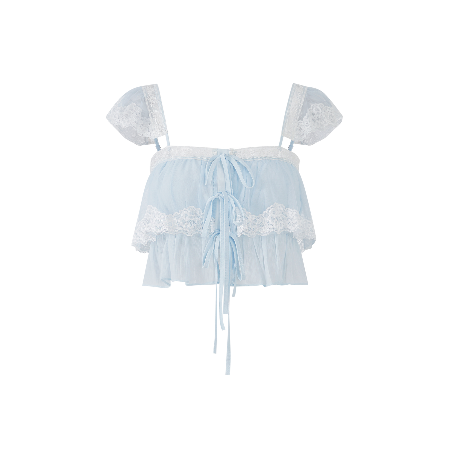 Lafreedom LAF360401&amp;LAF360402 Light gauze multi-layer ruffled lace camisole top + ruffled lace skirt