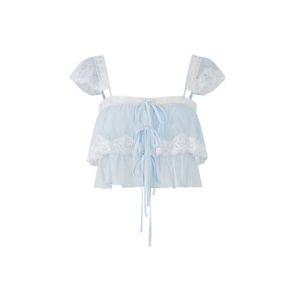Lafreedom LAF360401&amp;LAF360402 Light gauze multi-layer ruffled lace camisole top + ruffled lace skirt