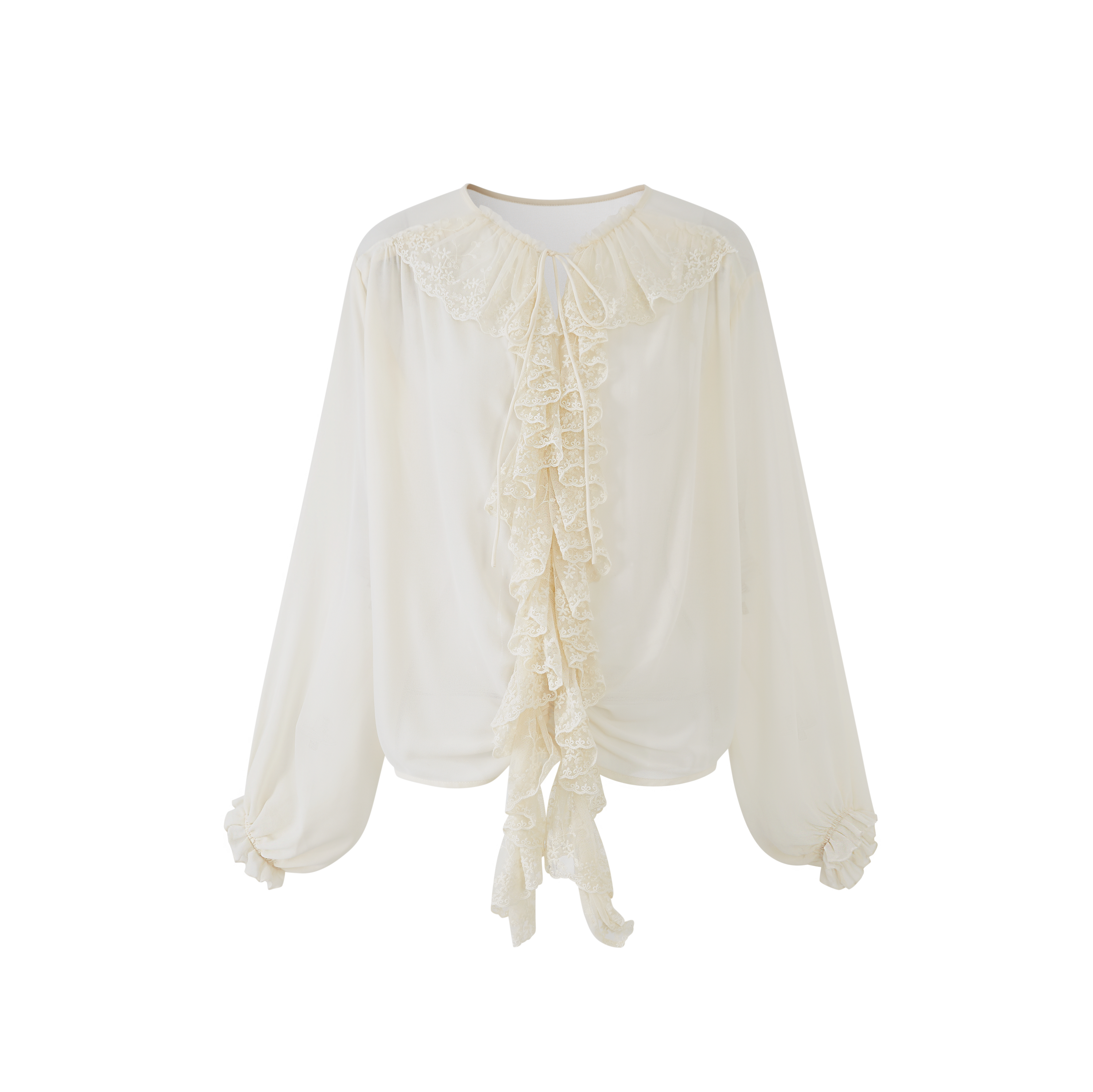 Lafreedom LAF360416&amp;LAF360417 Gentle lace and ruffle collar clear shirt + skirt