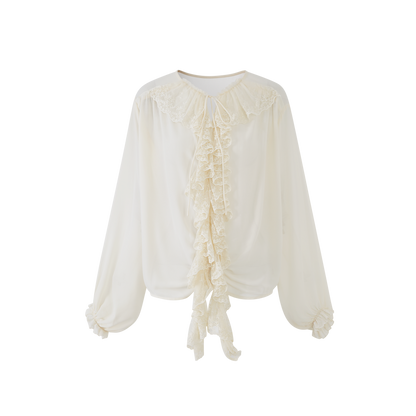 Lafreedom LAF360416&amp;LAF360417 Gentle lace and ruffle collar clear shirt + skirt