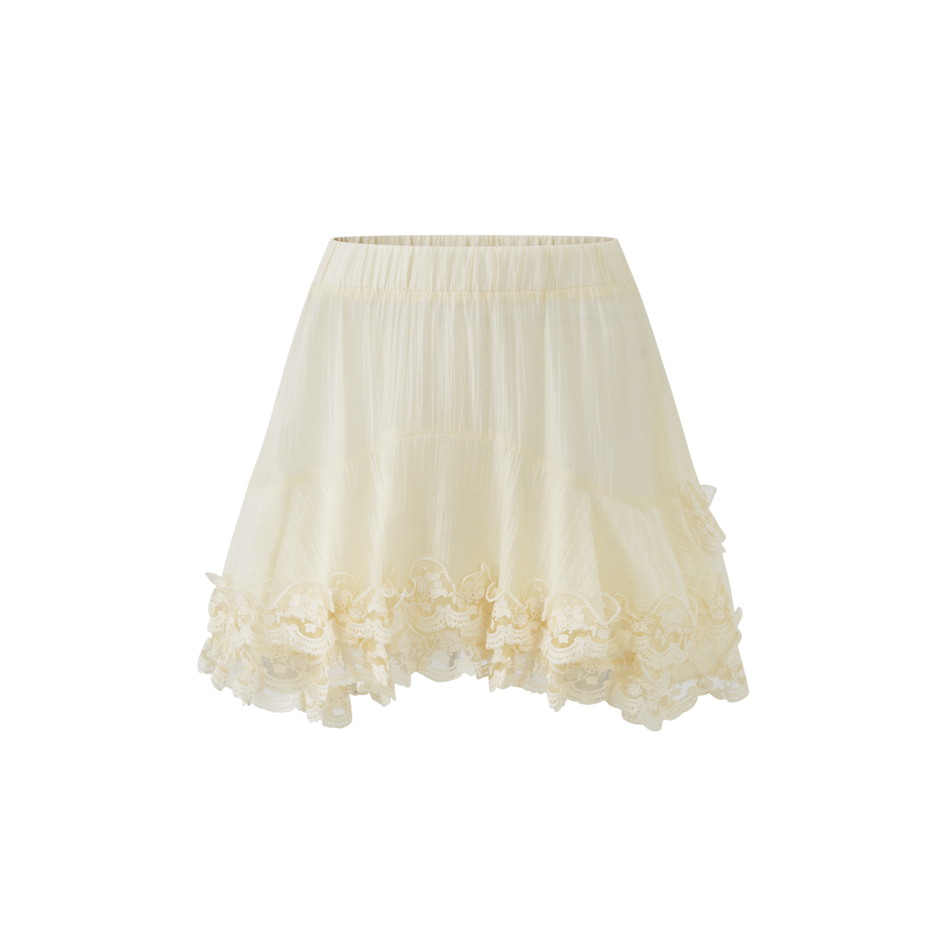 Lafreedom LAF360408&amp;LAF360409 Light yellow French hollow lace vacation style shirt + skirt