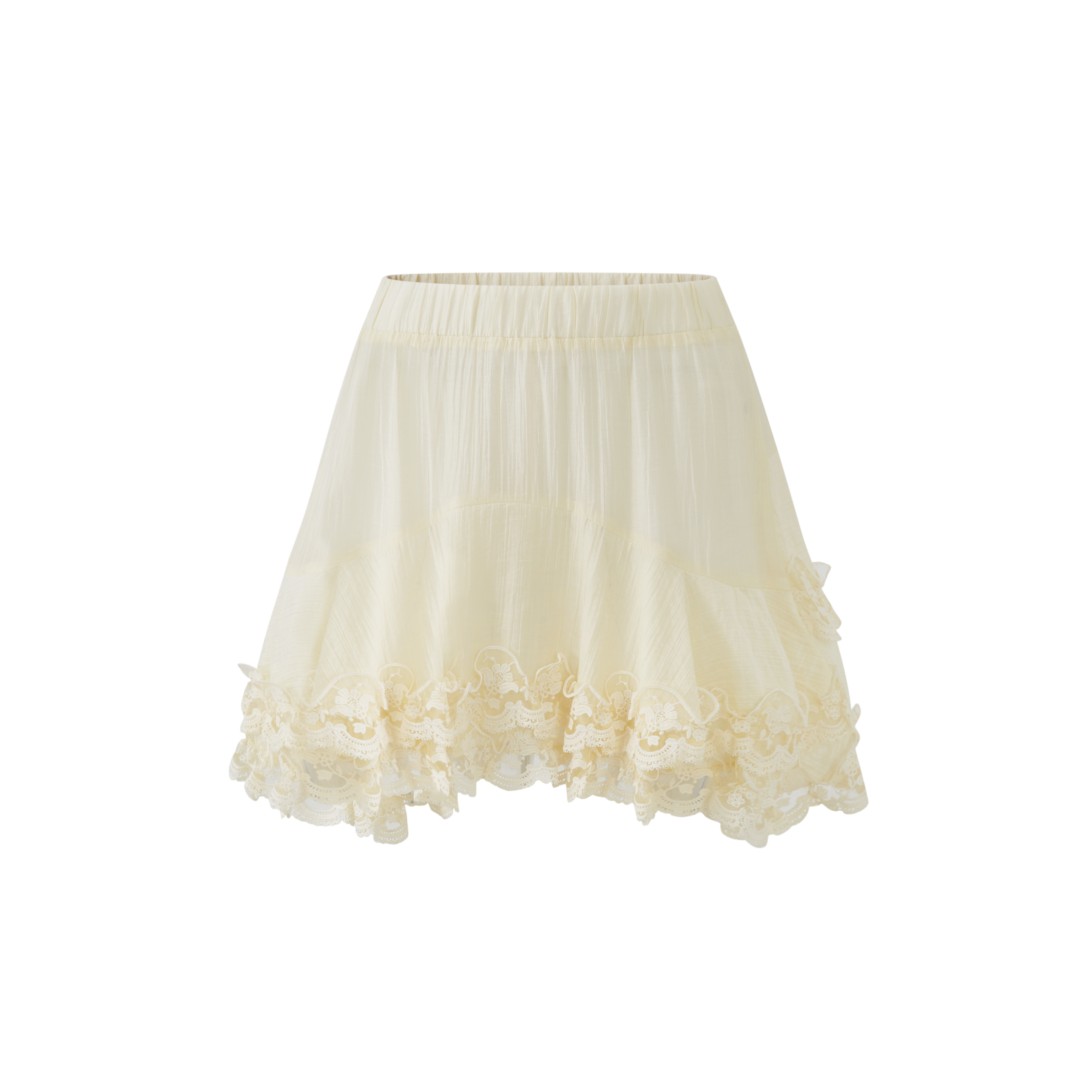 Lafreedom LAF360408&amp;LAF360409 Light yellow French hollow lace vacation style shirt + skirt