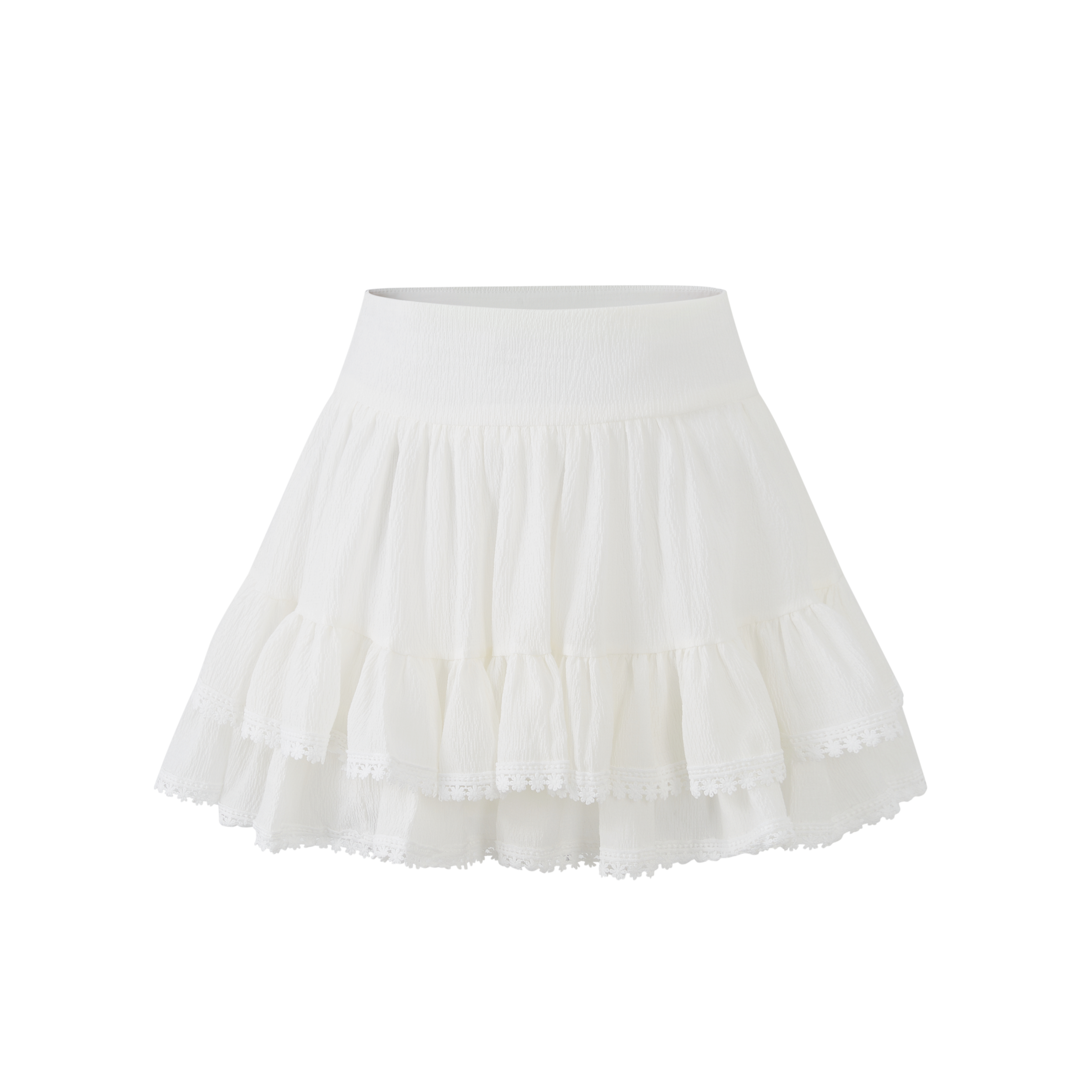 Lafreedom LAF360404 Lotus leaf edge double layered lace short skirt