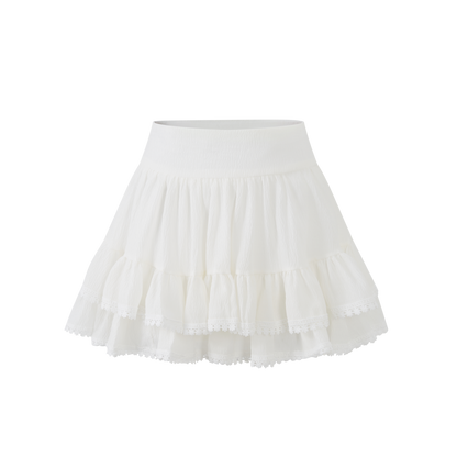 Lafreedom LAF360404 Lotus leaf edge double layered lace short skirt
