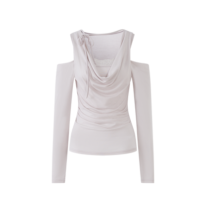 Lafreedom LAF360413 Off shoulder lace collar knit top