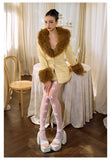 FINDYAWINGS Yellow Fur Collar Coat