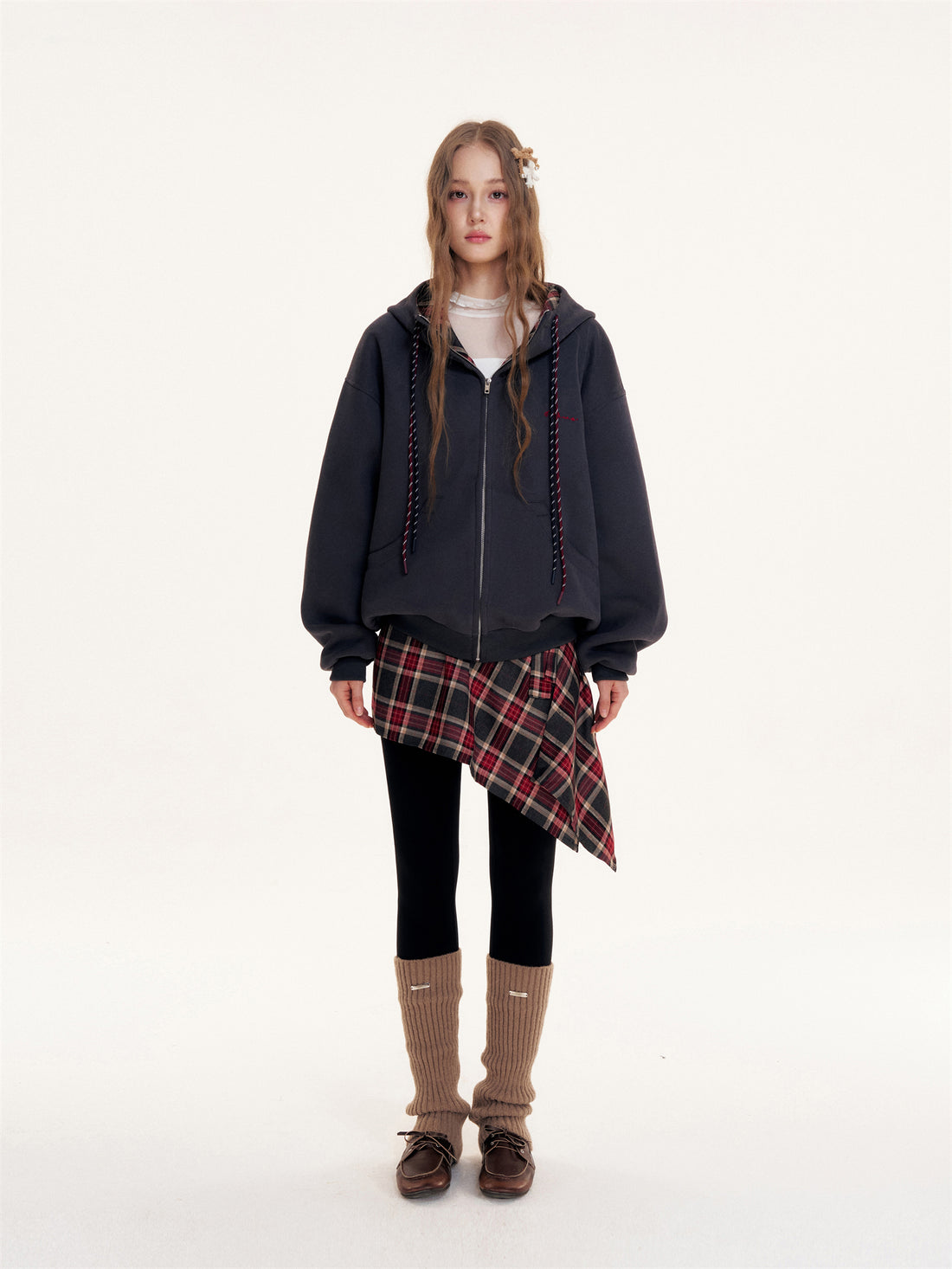 16DEWS 16D25429 Color blocked hooded drawstring sweatshirt jacket