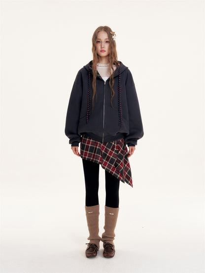 16DEWS 16D25429 Color blocked hooded drawstring sweatshirt jacket