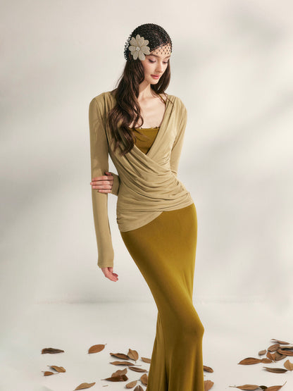YZZI HE V-neck pleated waist cinching top