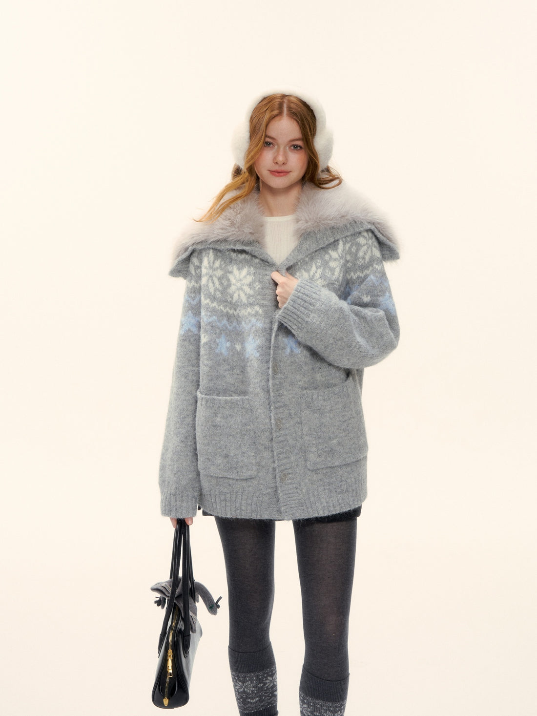 AsGony ASG25621 Wool blend eco-friendly wool collar Fel Island jacquard knitted jacket