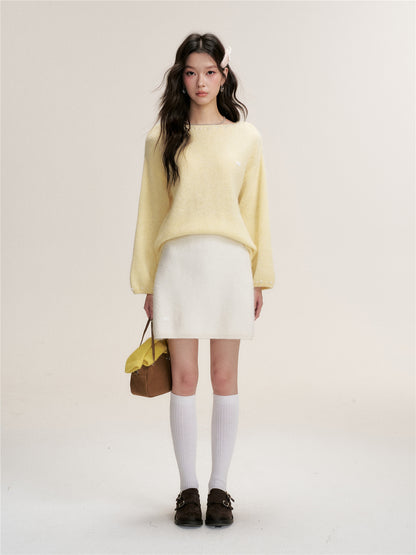 16DEWS 16D25461 Nine inch sleeve rabbit hair cotton wool blended knitted top