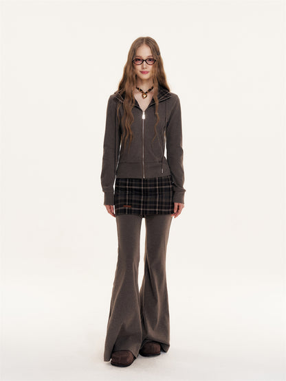 16DEWS 16D25427&amp;16D25428 Plaid hooded slim fit hoodie + pants set