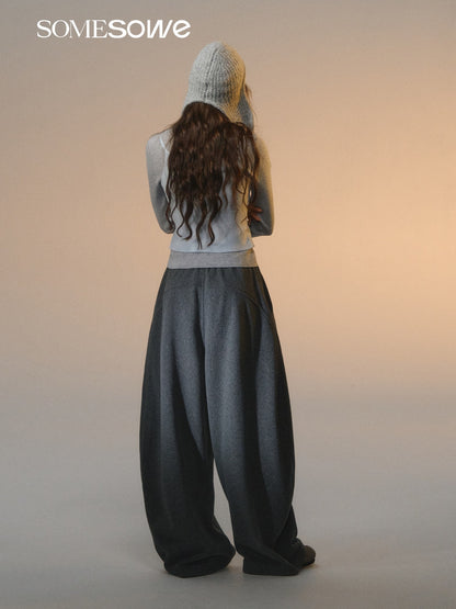 SOMESOWE S2508249 Fake two contrasting round neck tied sweaters (gray blue)