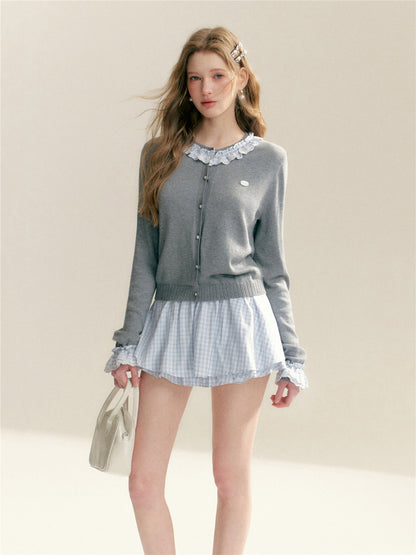 16DEWS 16D26010 Blue plaid waistless A-line puffy skirt