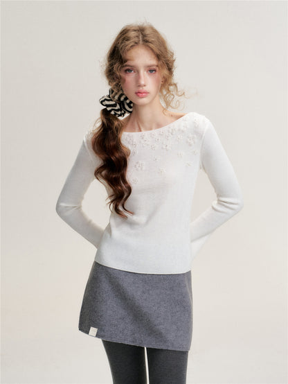 16DEWS 16D25469 Nail bead off shoulder slim knit sweater