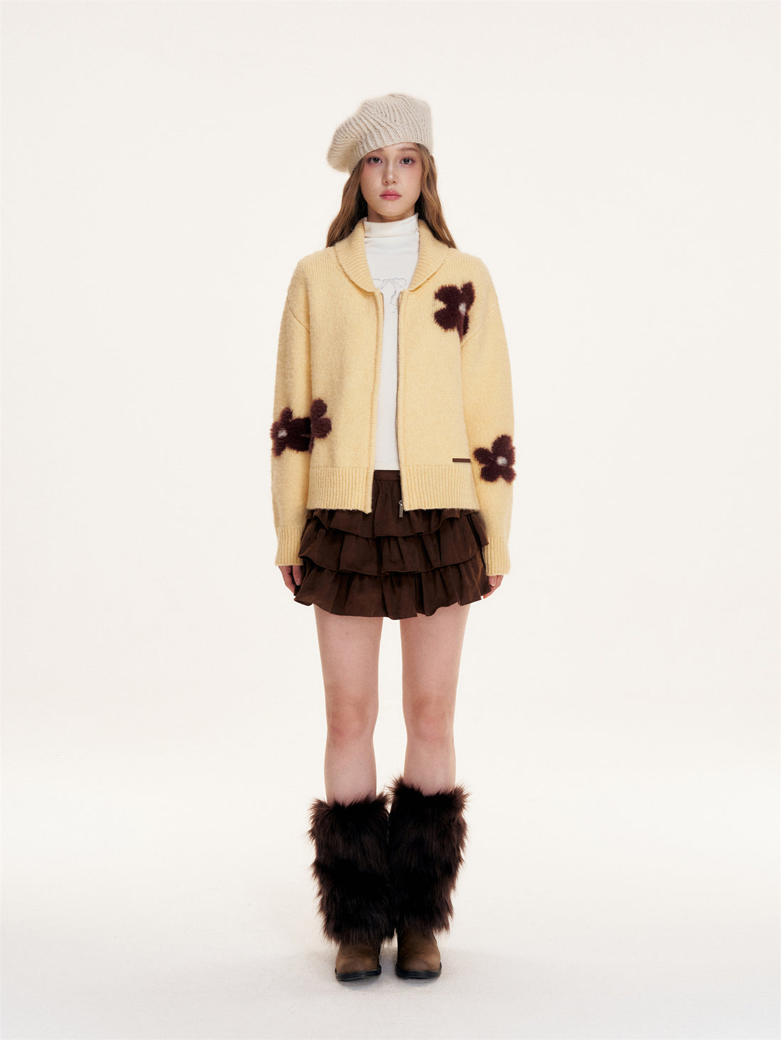 16DEWS 16D25433 Flower jacquard zipper cardigan