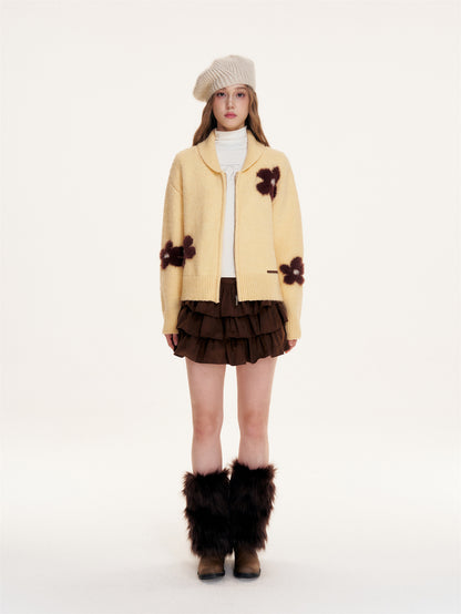 16DEWS 16D25433 Flower jacquard zipper cardigan