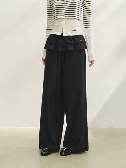 AsGony ASG25275 Double layered ruffle edge tied casual pants