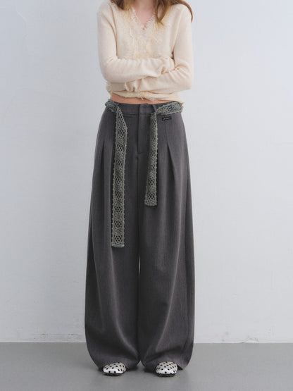 AsGony ASG25636 Floral waist hook pleated wide-leg suit pants