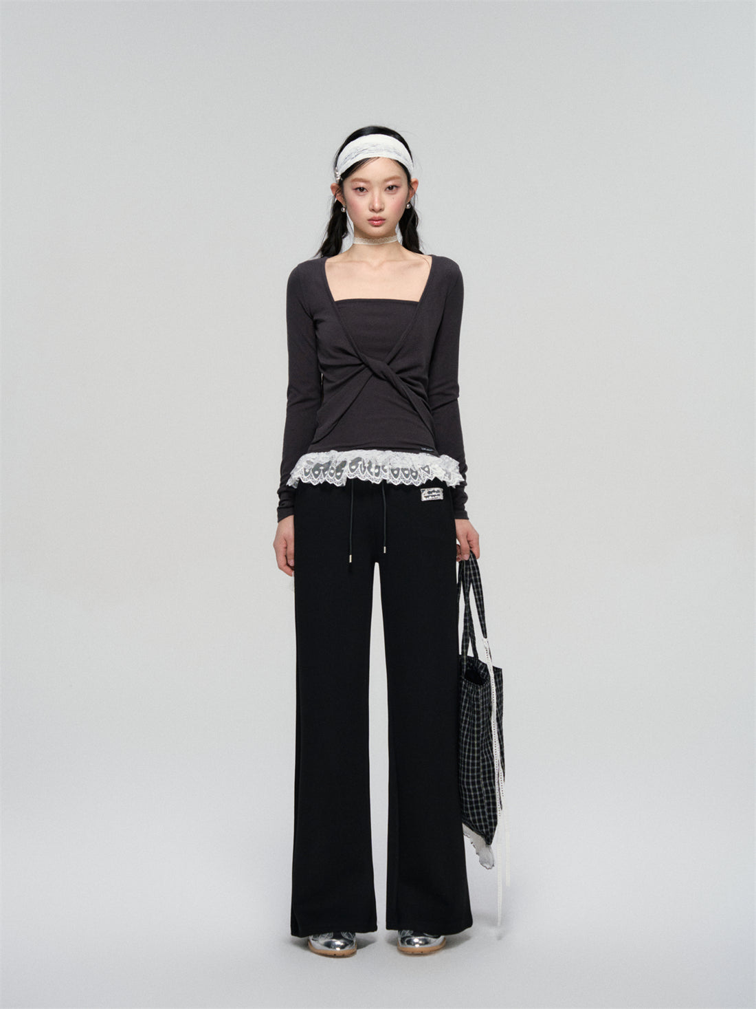 AsGony ASG25083 Strapless lace blouse two piece set