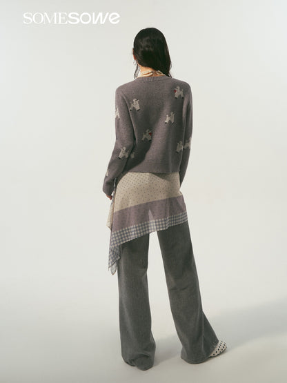 SOMESOWE S2509005 Scarf puppy jacquard knitted cardigan