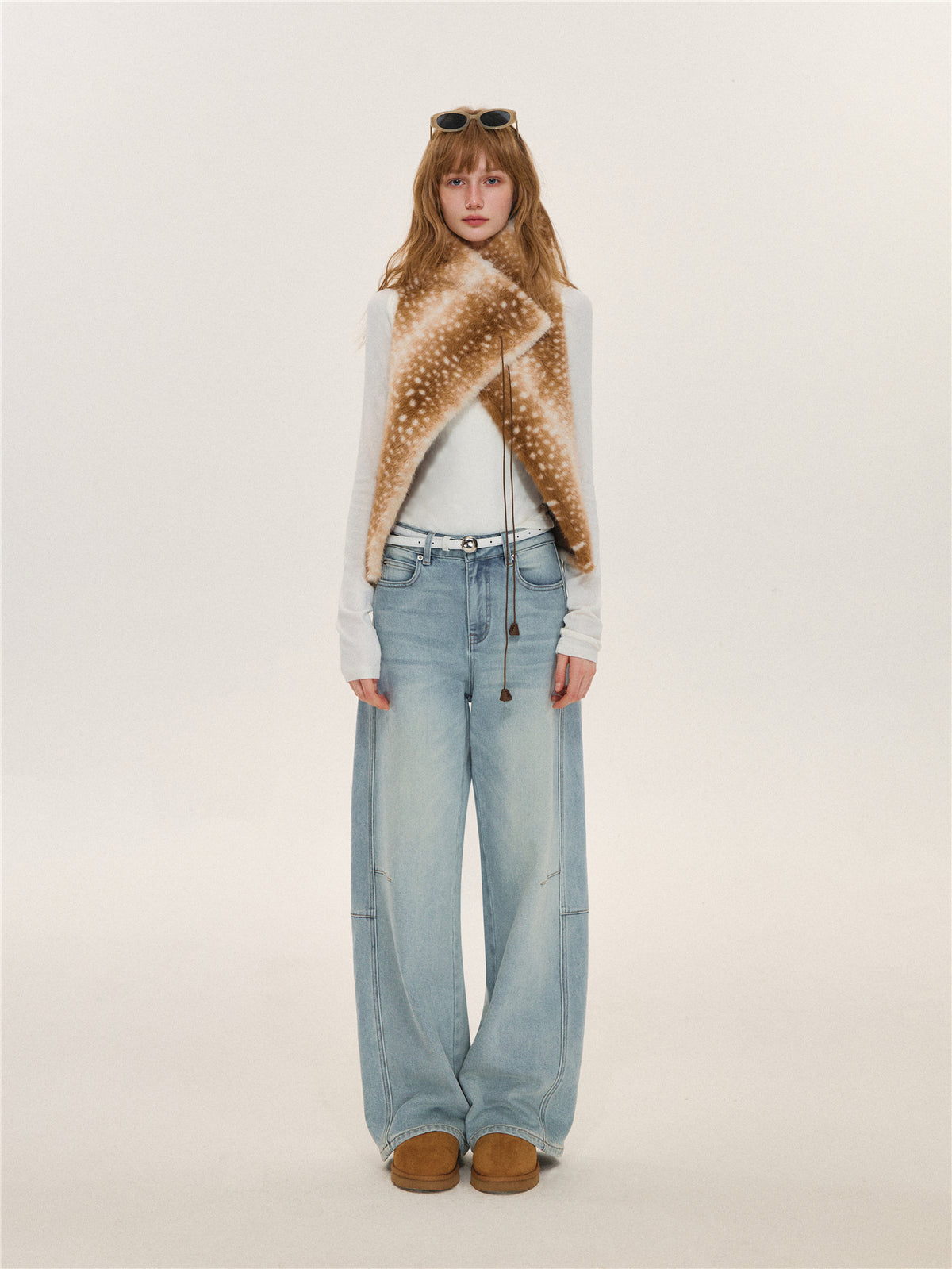Asgony  ASG26628 Light Blue Curved-Leg Jeans (with Belt)