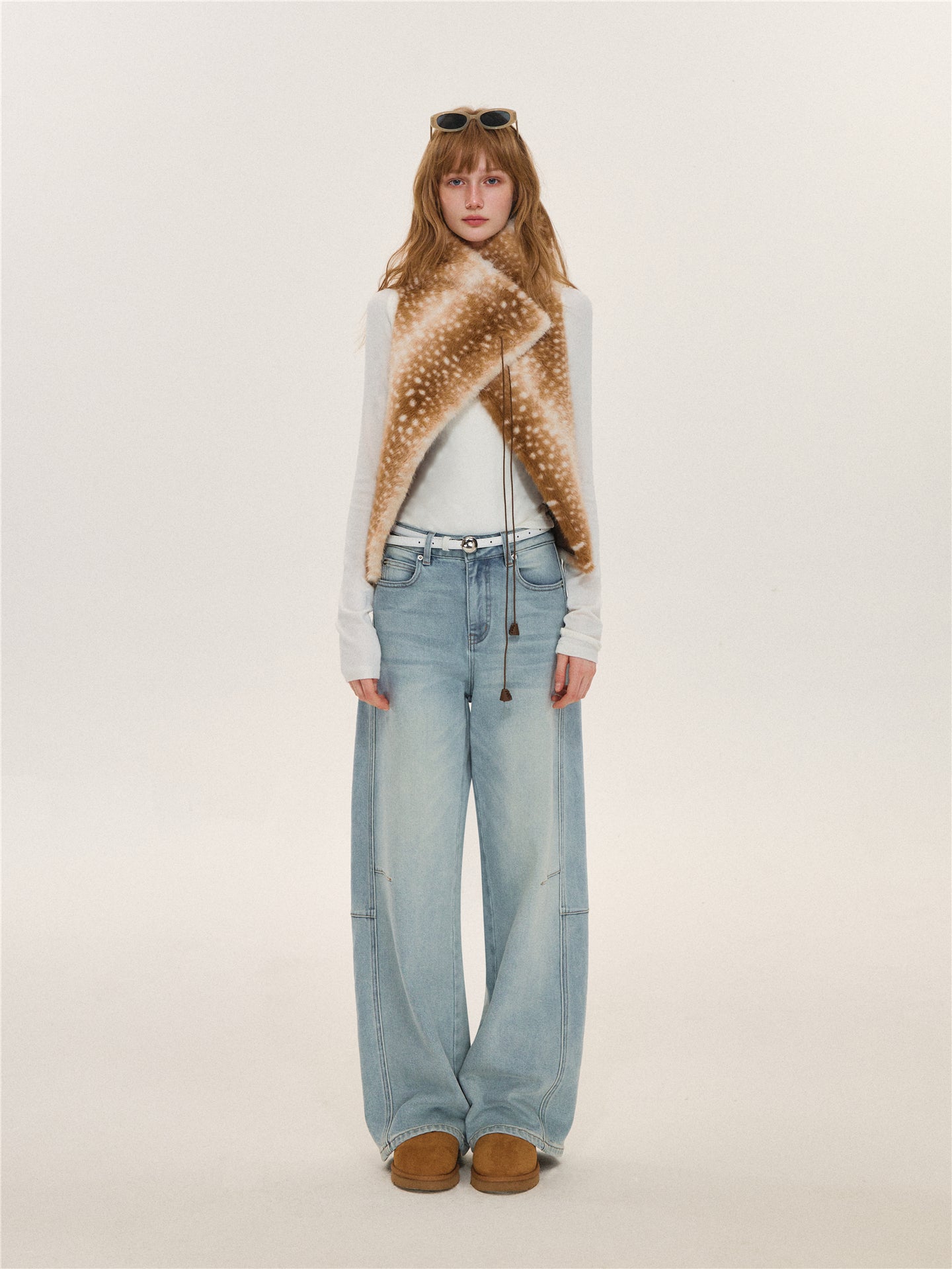 Asgony  ASG26628 Light Blue Curved-Leg Jeans (with Belt)