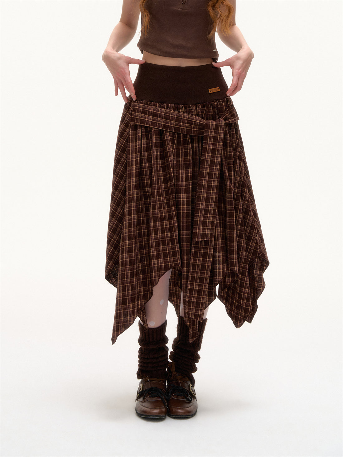 AsGony ASG25397 Irregular hem plaid skirt