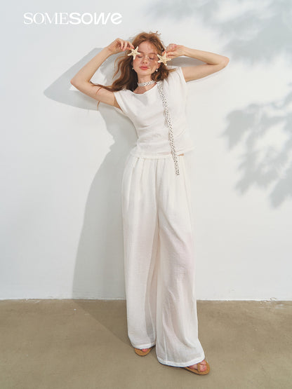 SOMESOWE S2508171&amp;S2508172 One-shoulder polka dot tie top + pants set