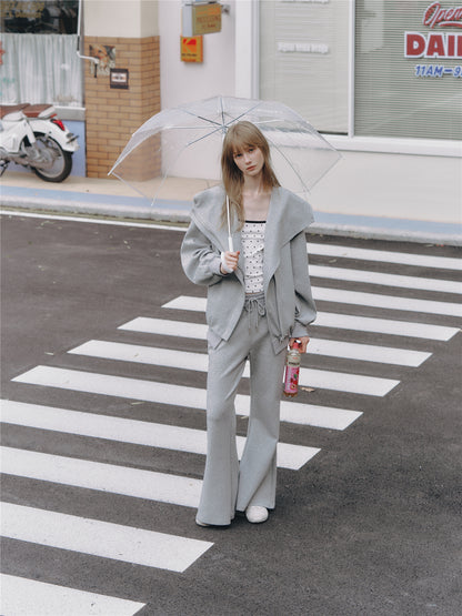 Asgony ASG25665 Oversized Collar Hooded Jacket+ ASG25666 Sweatpants