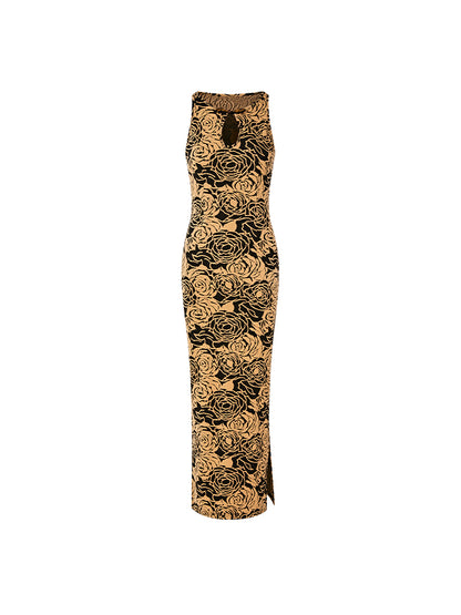 FIND YA WINGS Vintage Chinese style knitted rose cheongsam dress