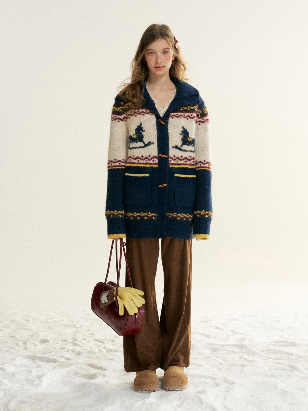 16DEWS 16D25548 Color blocked edge knitted sweater cardigan