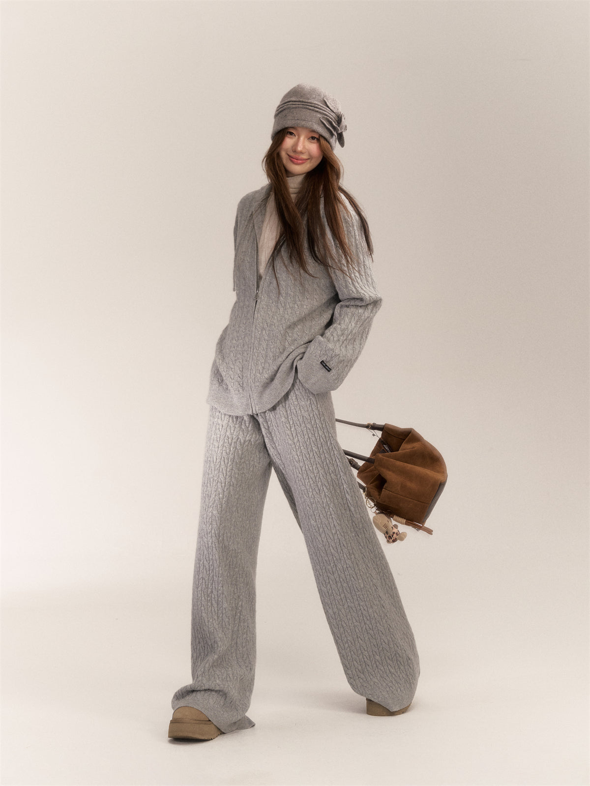 AsGony [Best Seller]  ASG24639 24653 Wool blend knitted top and slacks set