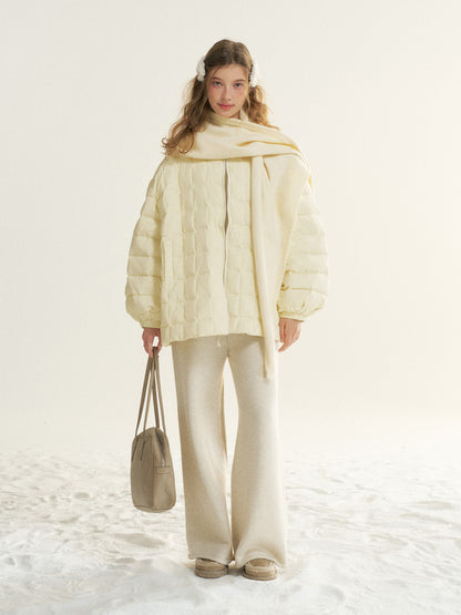 16DEWS 16D25533 White duck down mid length checkered down jacket