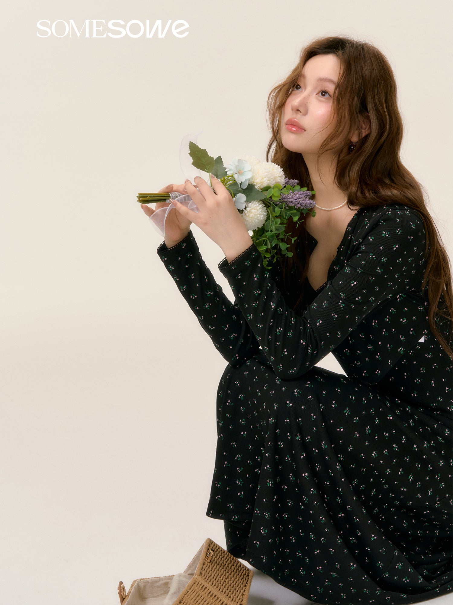 SOMESOWE S2508039&amp;S2508040 Floral knit dress + cardigan set(seperate)