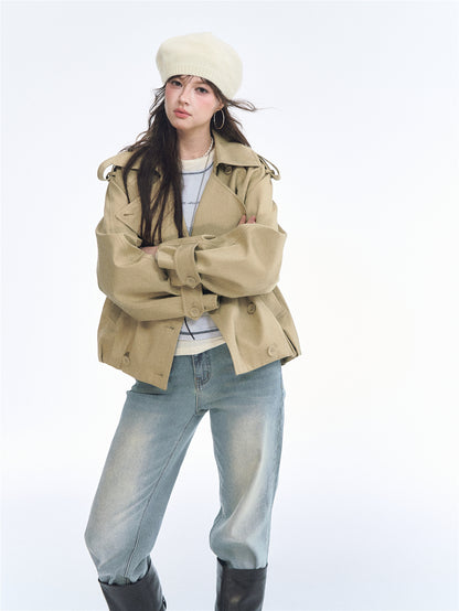 Asgony ASG26553 Tulip Stand Collar Double-Breasted Trench Coat