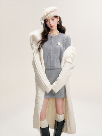 16DEWS 16D25454&amp;16D25455 Soft and sticky short knitted cardigan + shorts set