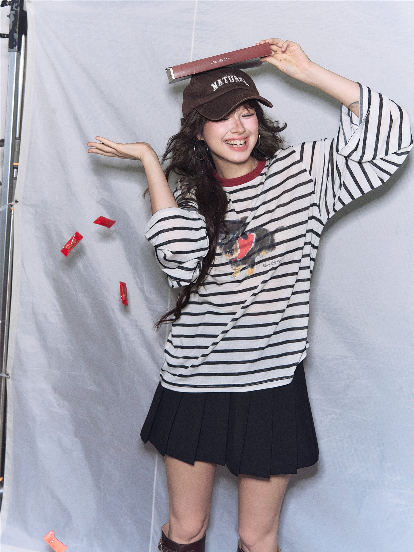 Asgony ASG26539 Striped Puppy Long-Sleeve T-Shirt
