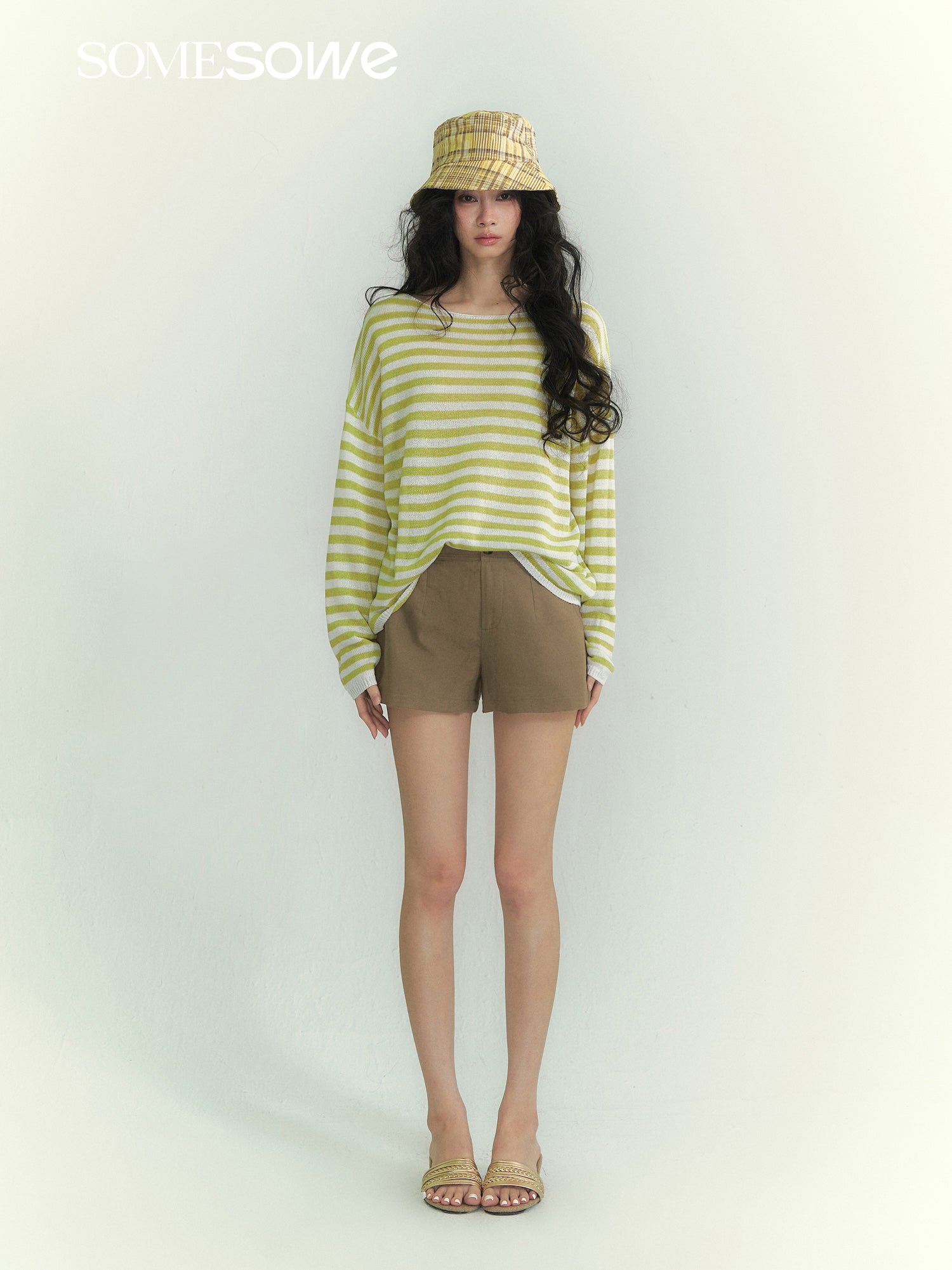 SOMESOWE S2609072 Striped one collar long sleeved top