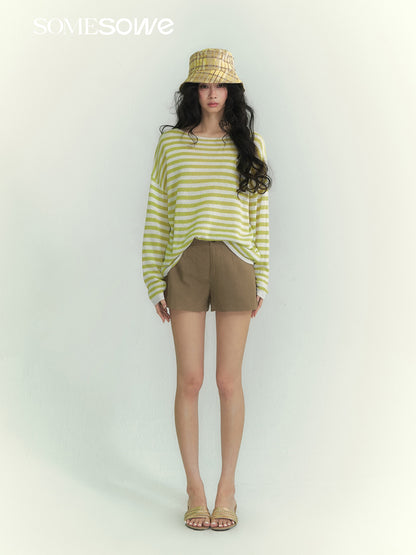 SOMESOWE S2609072 Striped one collar long sleeved top